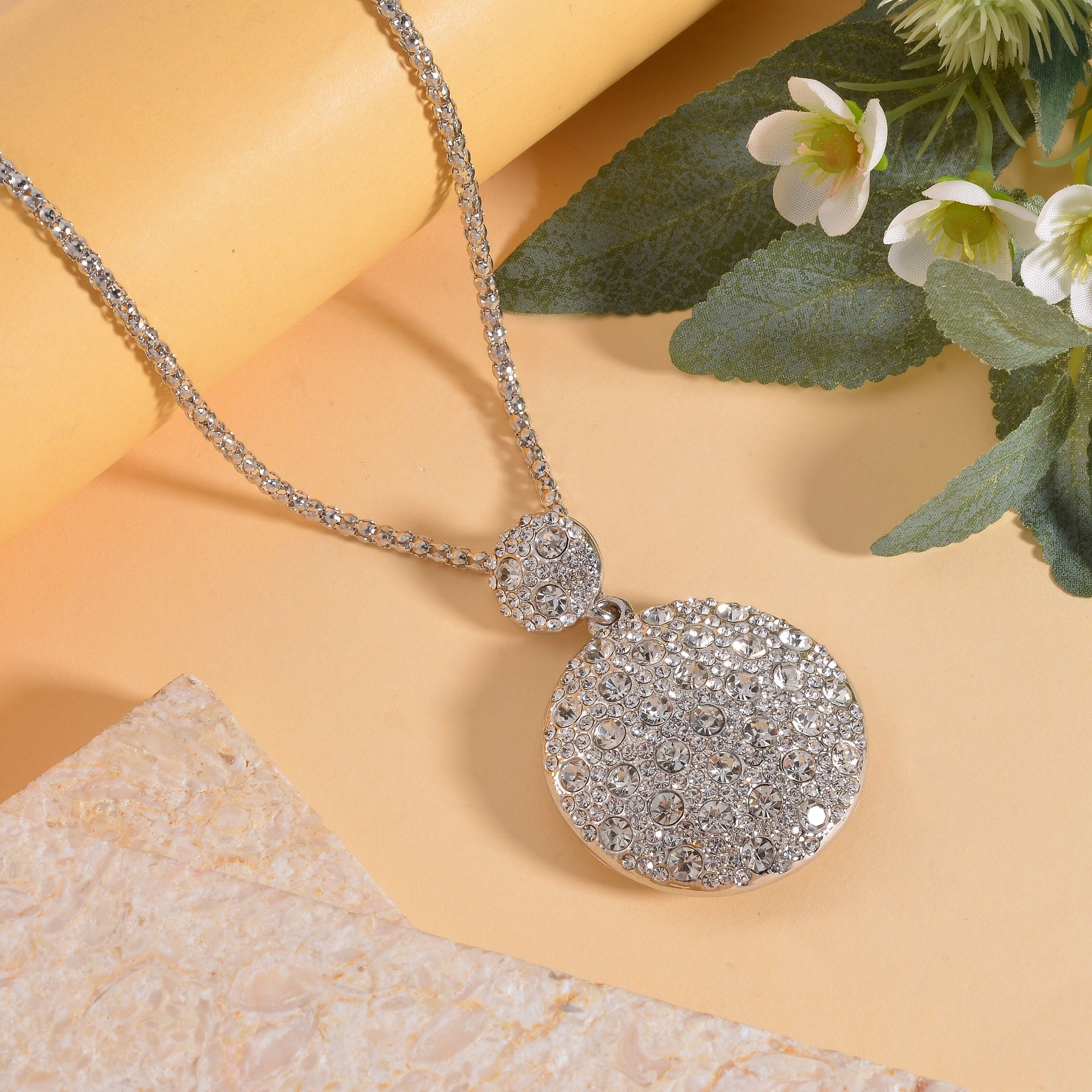 White Austrian Crystal Necklace (Size - 28-2 inch Ext.) in Silver Tone 7666415 2