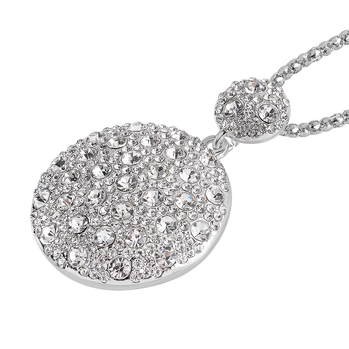 White Austrian Crystal Necklace (Size - 28-2 inch Ext.) in Silver Tone 7666415 3