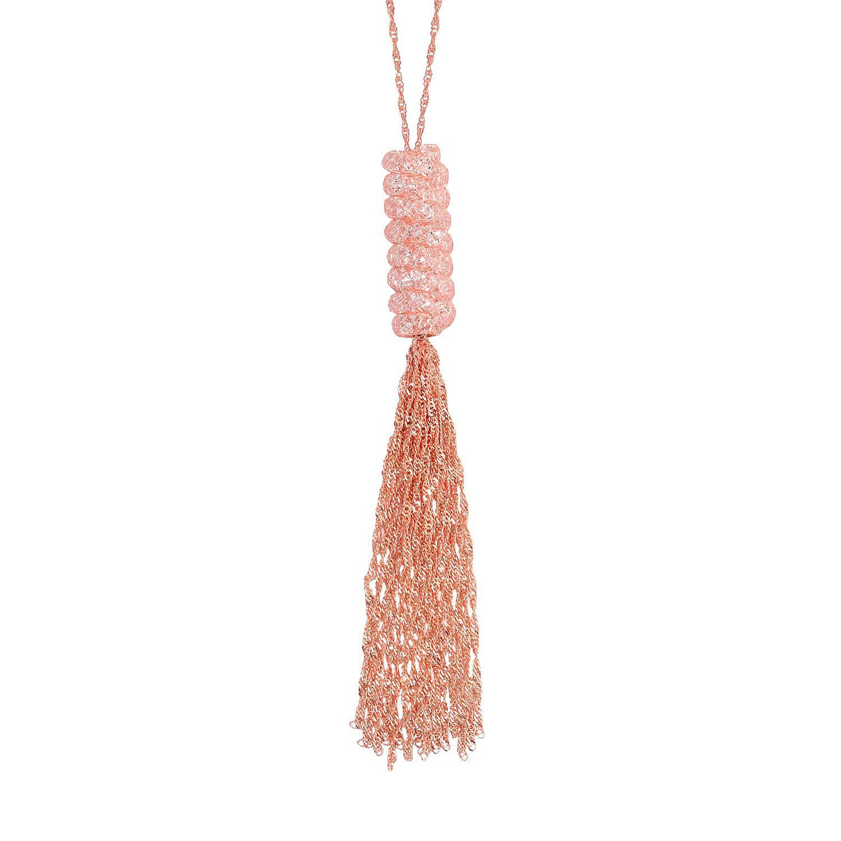 White Austrian Crystal Tassel Necklace (Size - 28-3 Inch Ext.) in Rose Gold Tone 7664513 0