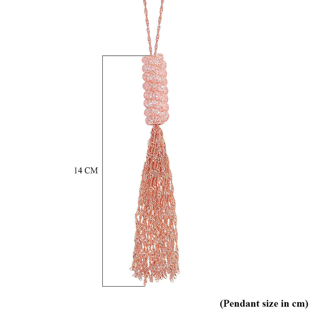 White Austrian Crystal Tassel Necklace (Size - 28-3 Inch Ext.) in Rose Gold Tone