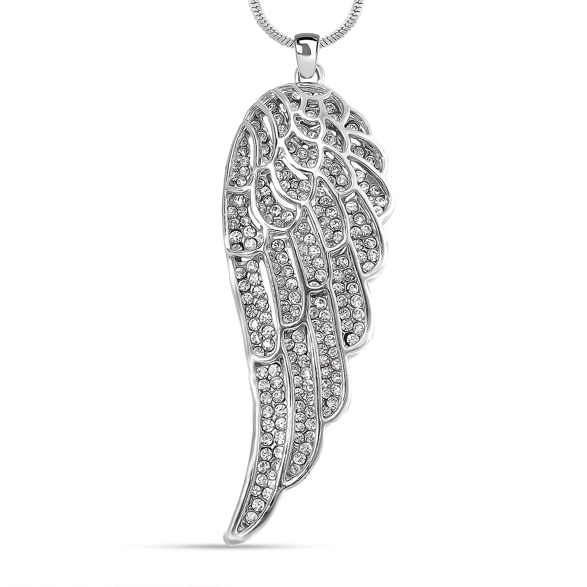 White Crystal Feather Pendant With Chain (Size - 29.5-2 Ext) in Silver Tone 7890844 0