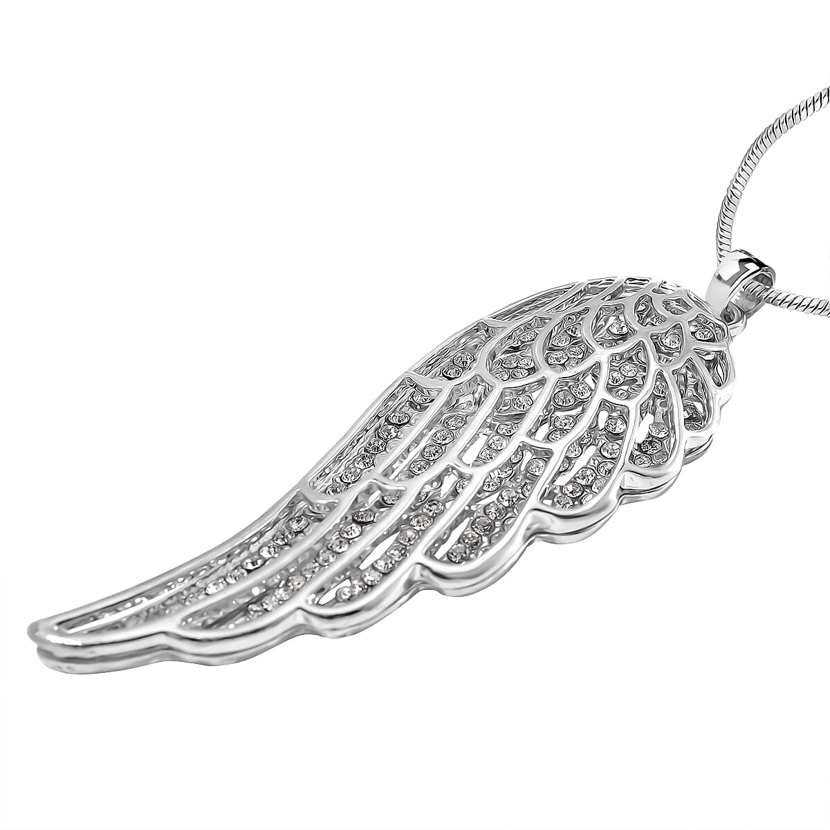 White Crystal Feather Pendant With Chain (Size - 29.5-2 Ext) in Silver Tone 7890844 3