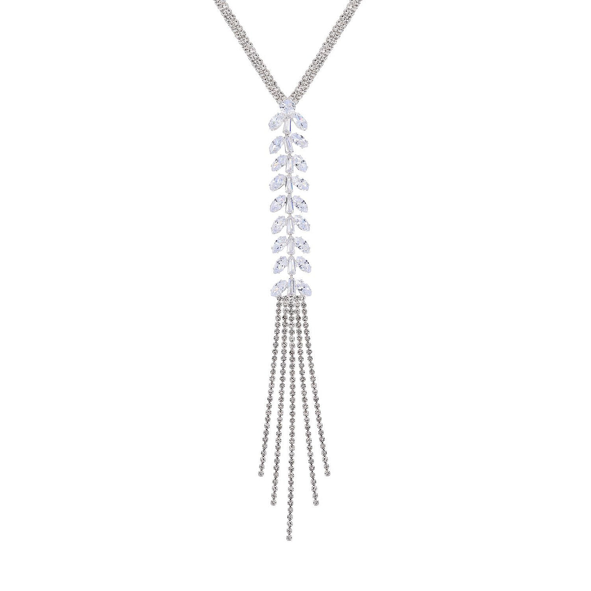 White Austrian Crystal Tassel Necklace (Size - 30-3) 7643278 0