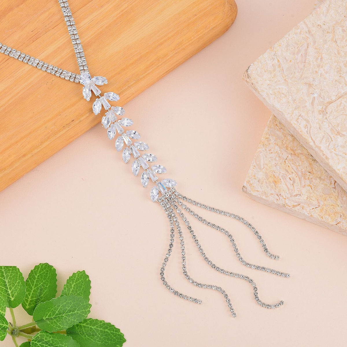 White Austrian Crystal Tassel Necklace (Size - 30-3) 7643278 1