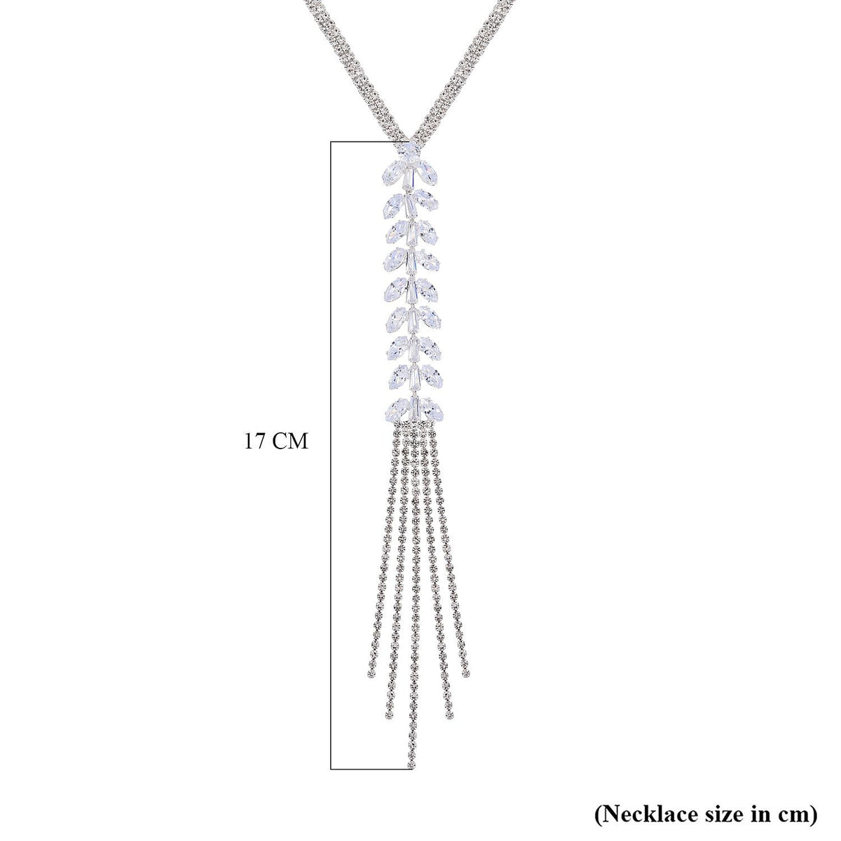 White Austrian Crystal Tassel Necklace (Size - 30-3) 7643278 3