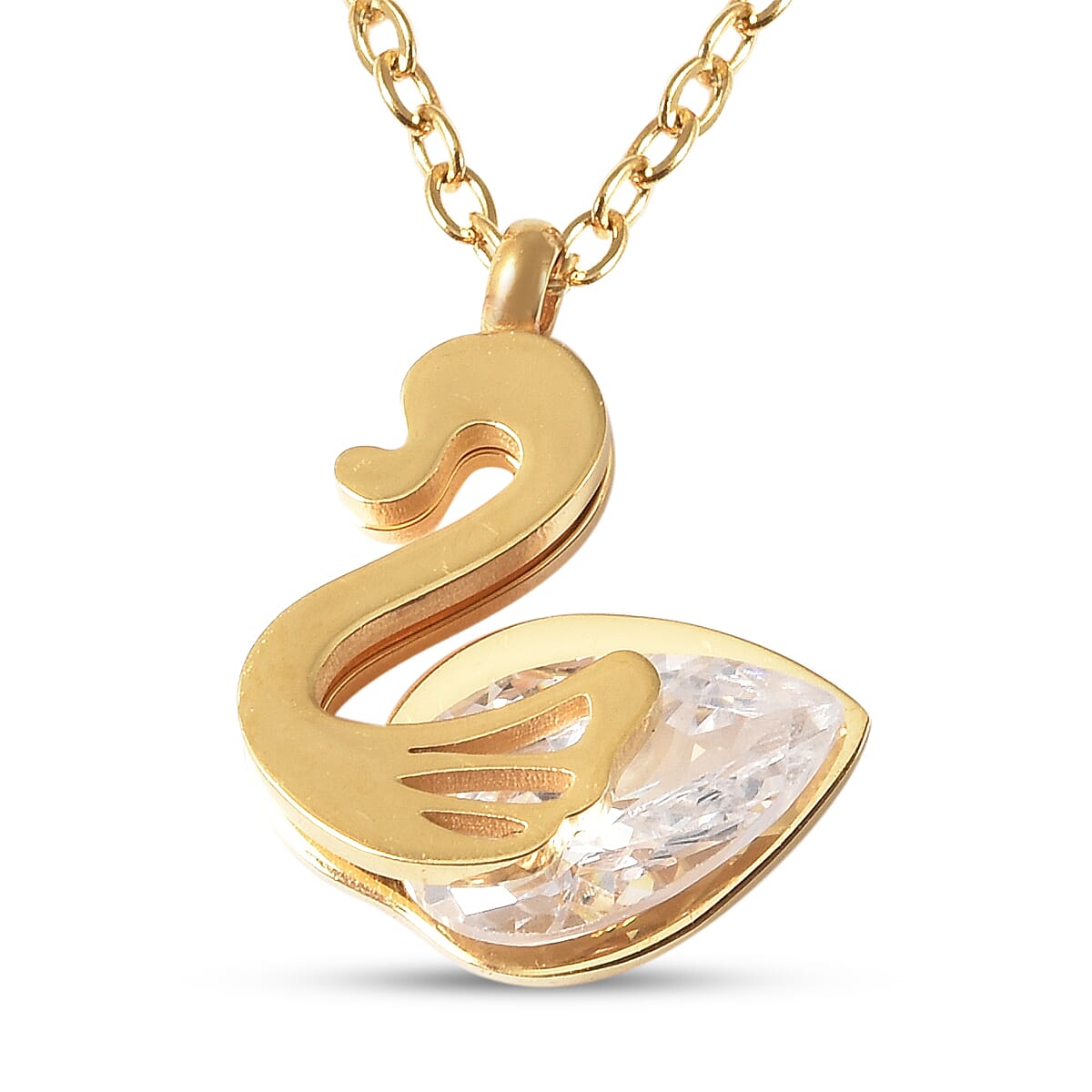 White Austrian Crystal Duck Necklace (Size - 15.50) in Stainless Steel 3879904 0