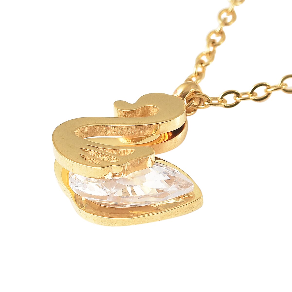 White Austrian Crystal Duck Necklace (Size - 15.50) in Stainless Steel 3879904 3