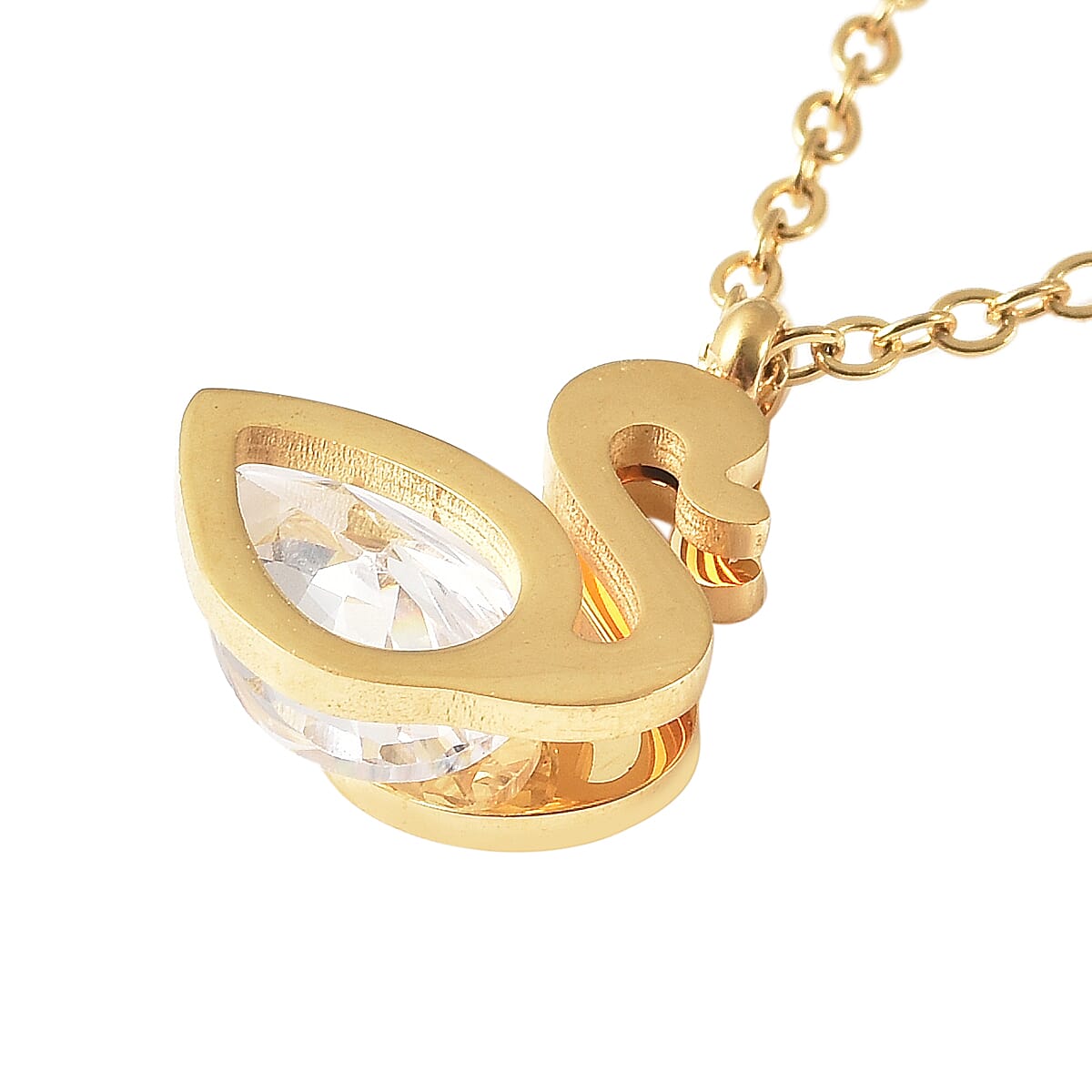 White Austrian Crystal Duck Necklace (Size - 15.50) in Stainless Steel 3879904 4