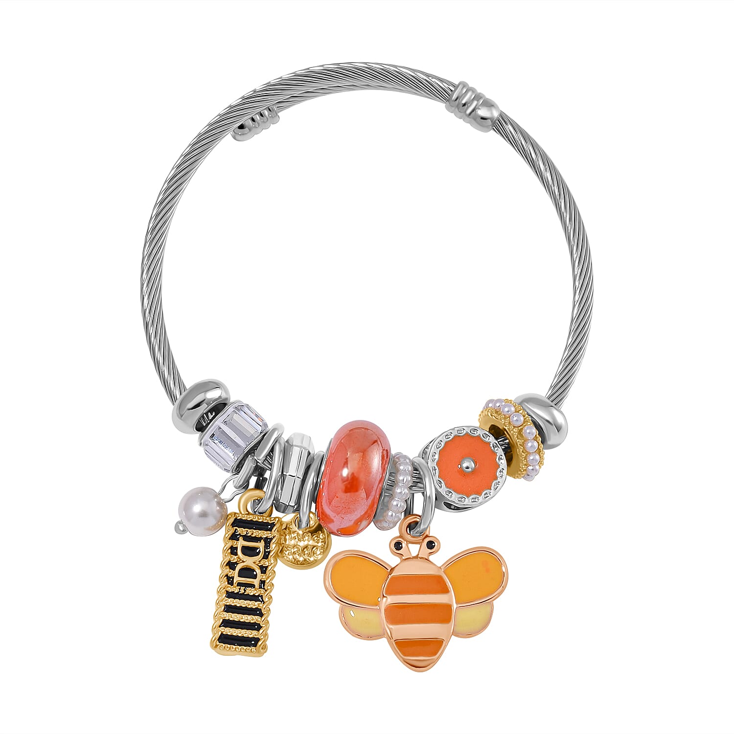 Ceramic Beads Enamelled Charms Bee Adjustable Bangle 7841205 0
