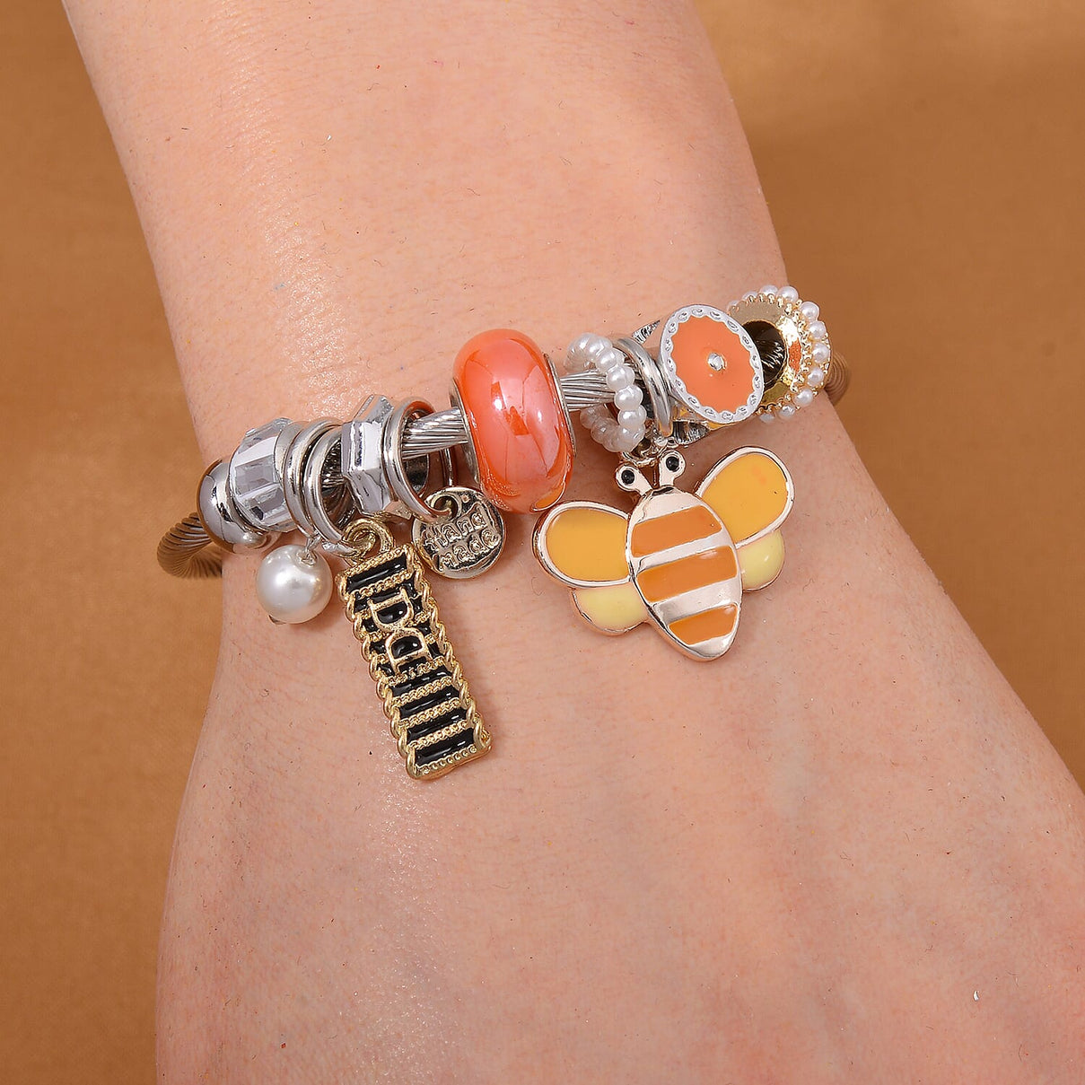 Ceramic Beads Enamelled Charms Bee Adjustable Bangle 7841205 2
