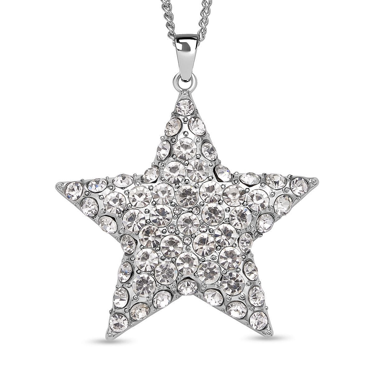 White Austrian Crystal Star Pendant with Chain (Size 29-2.5 Inch Ext.) in Silver Tone 4119607 0