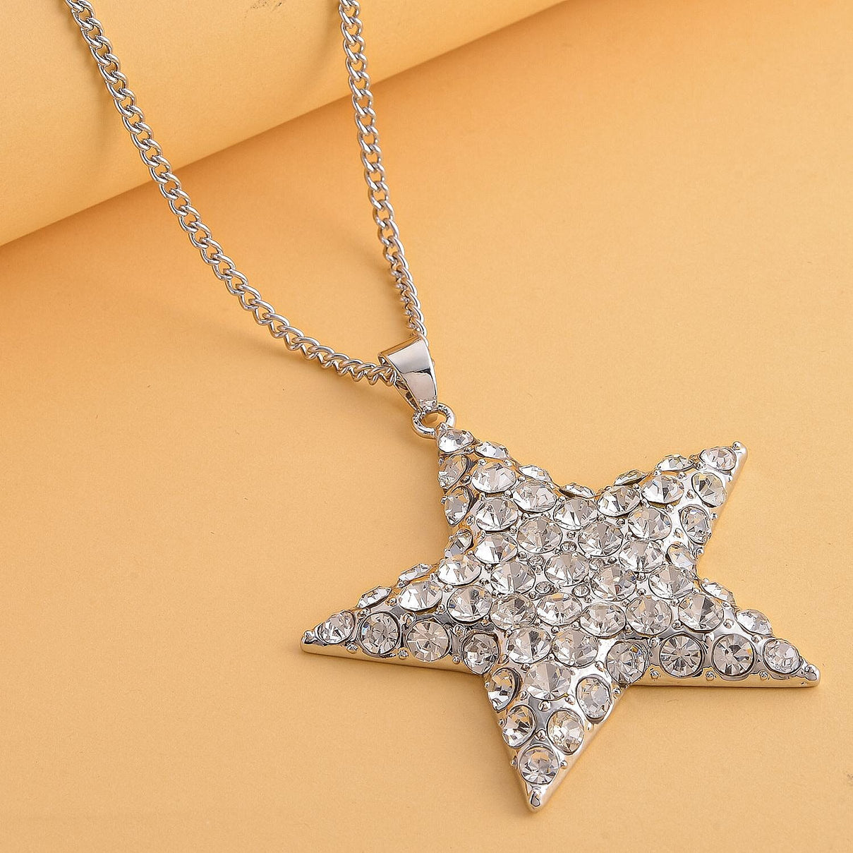 White Austrian Crystal Star Pendant with Chain (Size 29-2.5 Inch Ext.) in Silver Tone 4119607 2