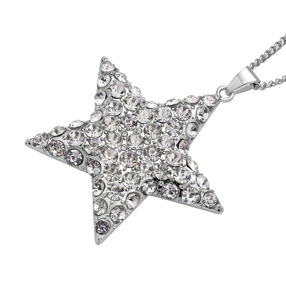 White Austrian Crystal Star Pendant with Chain (Size 29-2.5 Inch Ext.) in Silver Tone 4119607 3