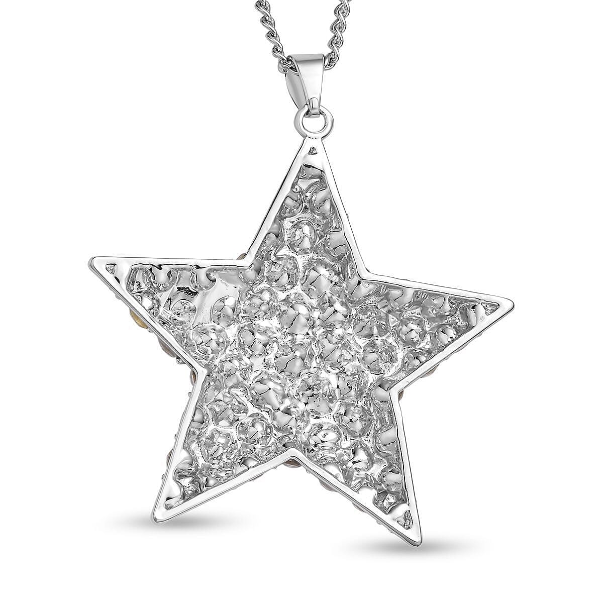 White Austrian Crystal Star Pendant with Chain (Size 29-2.5 Inch Ext.) in Silver Tone 4119607 4