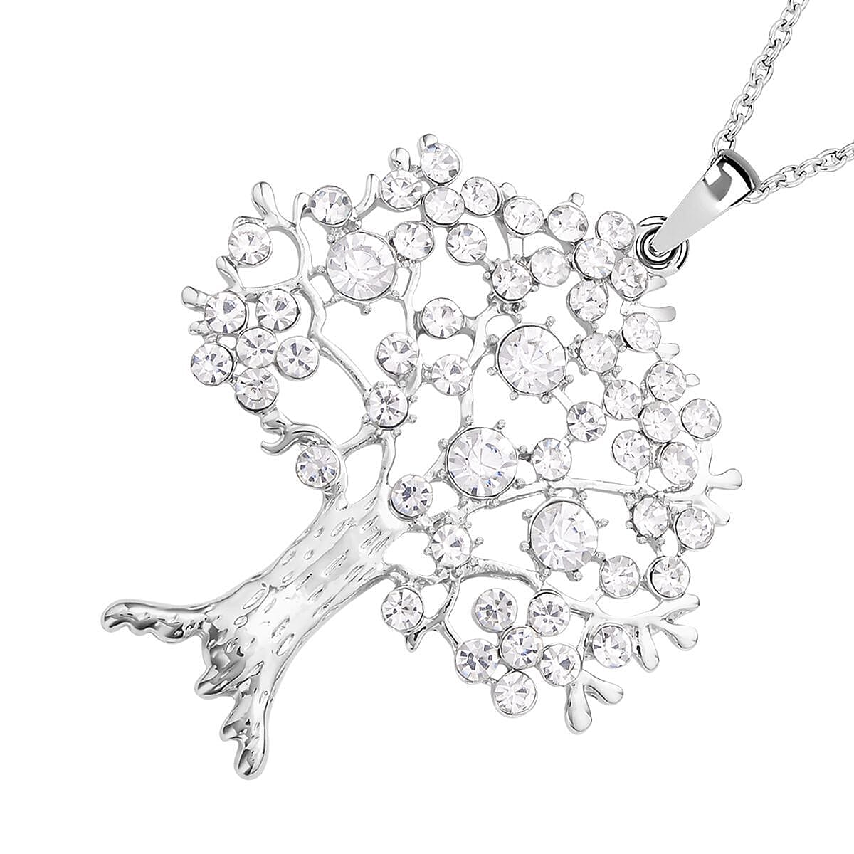 White Austrian Crystal Tree of Life Pendant with Chain (Size 24 With 2 Inch Extenders) in Silver Tone 4130078 3