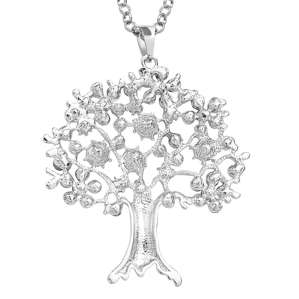 White Austrian Crystal Tree of Life Pendant with Chain (Size 24 With 2 Inch Extenders) in Silver Tone 4130078 4