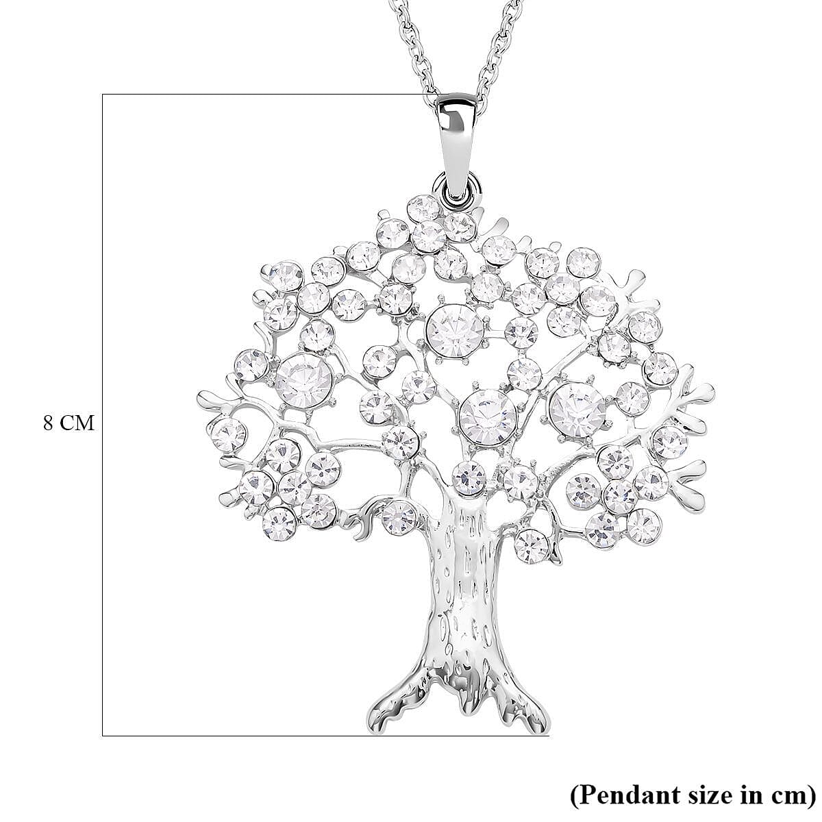 White Austrian Crystal Tree of Life Pendant with Chain (Size 24 With 2 Inch Extenders) in Silver Tone 4130078 5