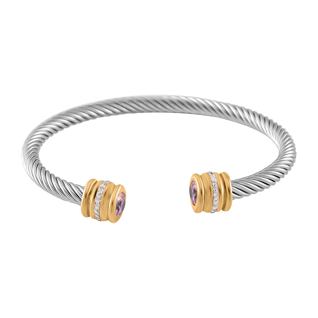 White Crystal & Pink Crystal Bangle (Size - 7.5) in Gold & Silver Tone