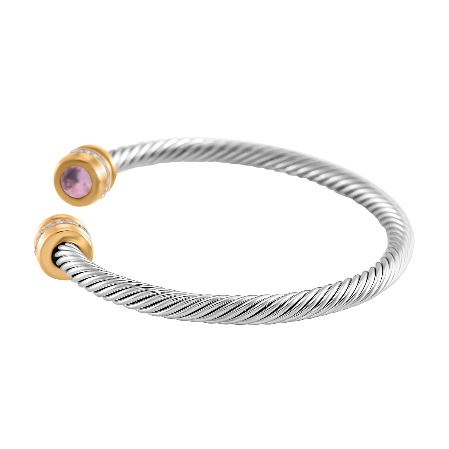 White Crystal &amp; Pink Crystal Bangle (Size - 7.5) in Gold &amp; Silver Tone 7843734 2
