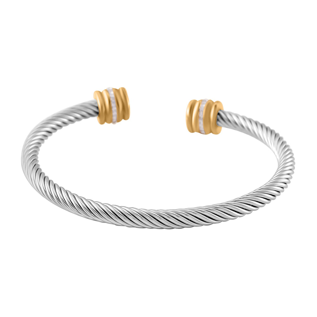 White Crystal & Pink Crystal Bangle (Size - 7.5) in Gold & Silver Tone
