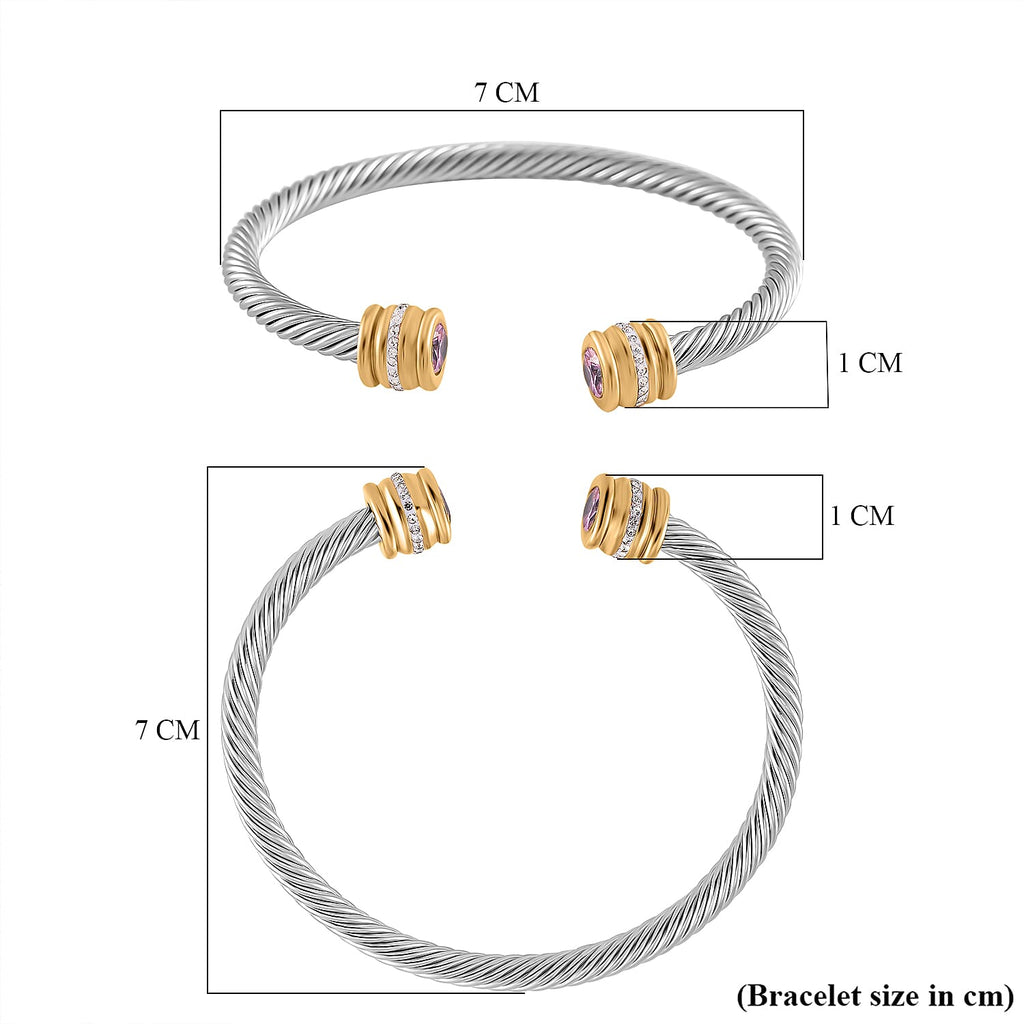 White Crystal & Pink Crystal Bangle (Size - 7.5) in Gold & Silver Tone