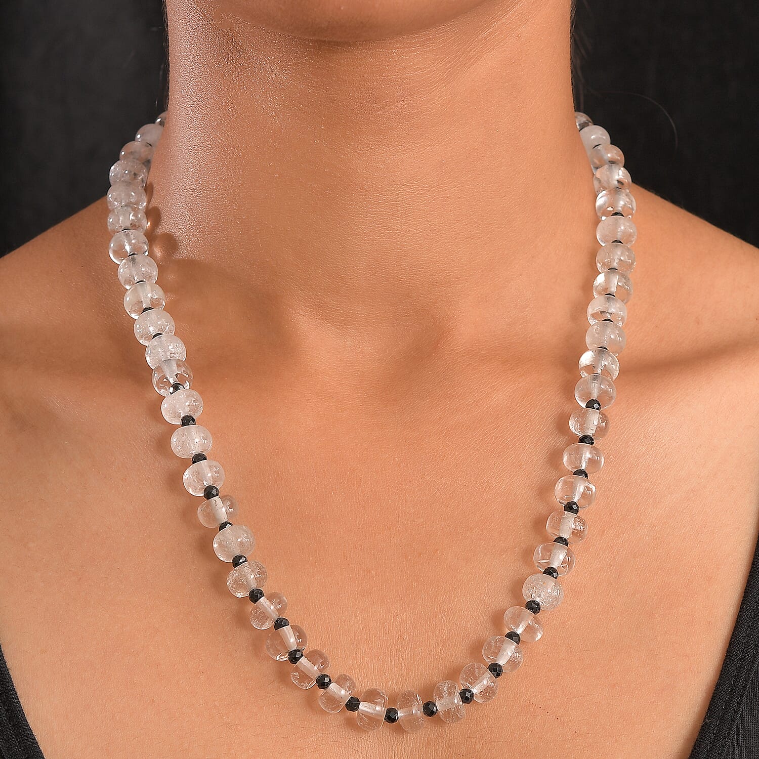 White Crystal Quartz &amp; Black Spinel Necklace (Size - 20-2 Ext.) with Lobster Clasp 315.00 Ct. 8181176 3