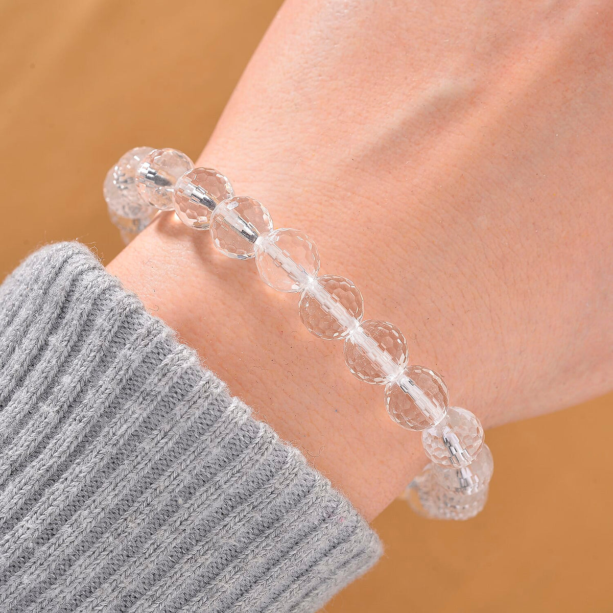 White Crystal Quartz Stone Bracelet (Size - 7.5 Stretchable) 100.00 Ct. 8185716 2