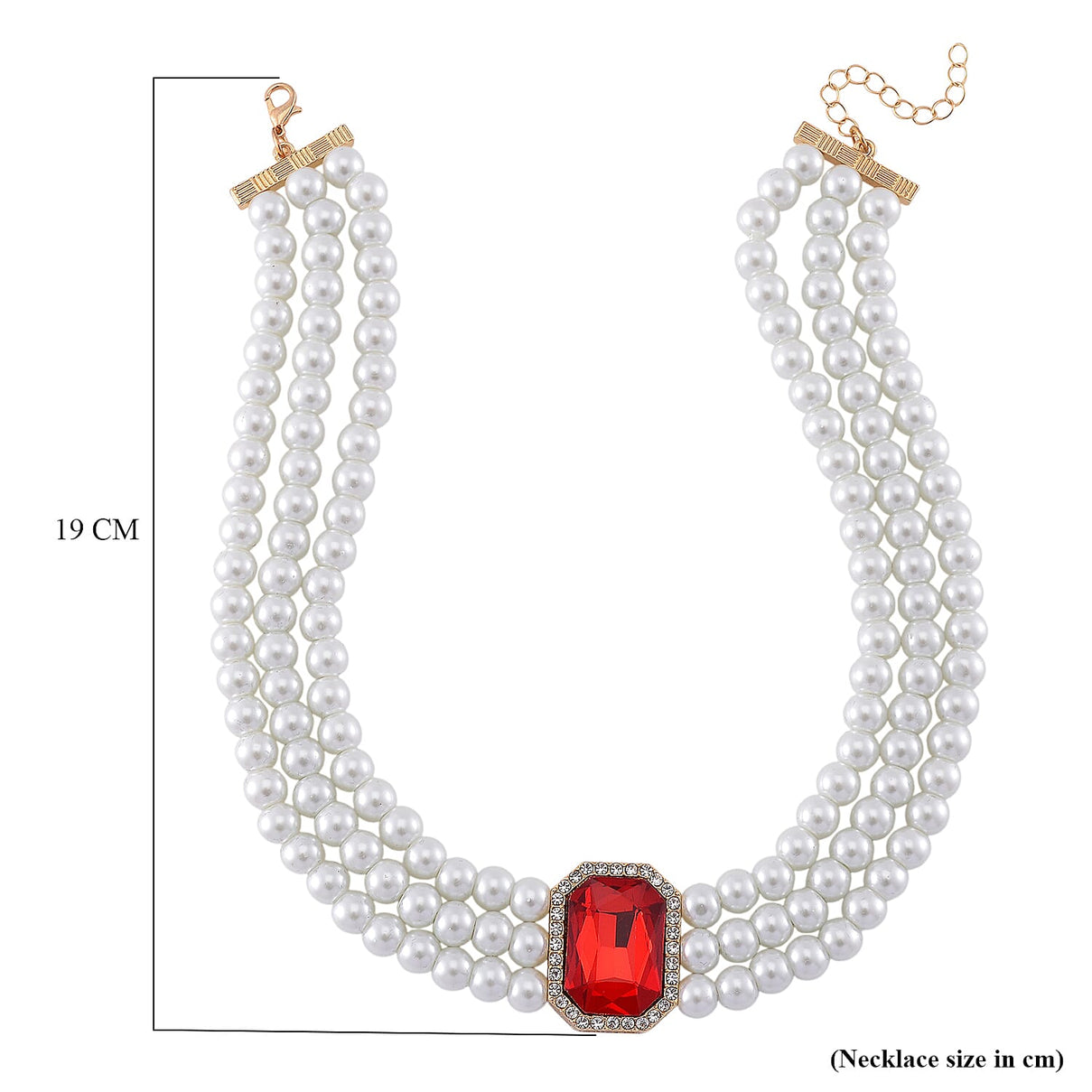 White Glass Pearl Choker Necklace (Size - 16-4 Inch Ext) with White Crystal and Red Glass V32516775 6