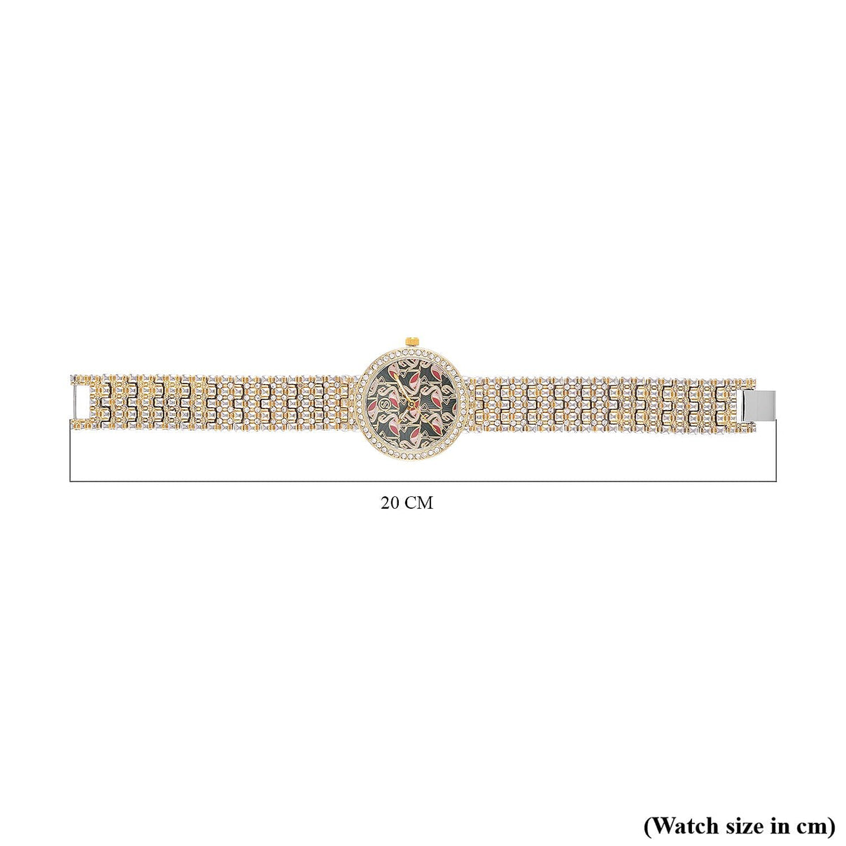STRADA Japan Movt. Gold - Green Dial Flamingo Pattern Crystal Studded WR Watch with Stainless Steel Buckle 7630917 6