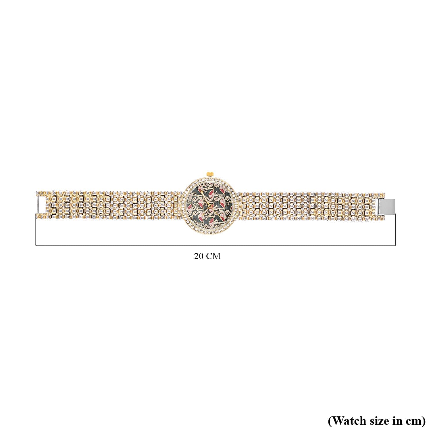 STRADA Japan Movt. Gold - Green Dial Flamingo Pattern Crystal Studded WR Watch with Stainless Steel Buckle 7630917 6