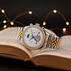 MAJESTY Triumph Multifunctional Automatic Movement Crystal Studded 3ATM Day and night element Two Tone Strap Watch - gold