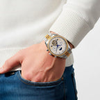 MAJESTY Triumph Multifunctional Automatic Movement Crystal Studded 3ATM Day and night element Two Tone Strap Watch - gold