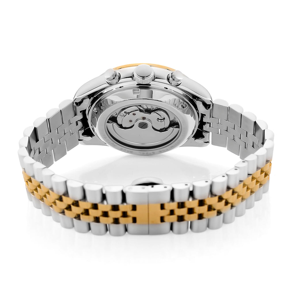 MAJESTY Triumph Multifunctional Automatic Movement Crystal Studded 3ATM Day and night element Two Tone Strap Watch - gold