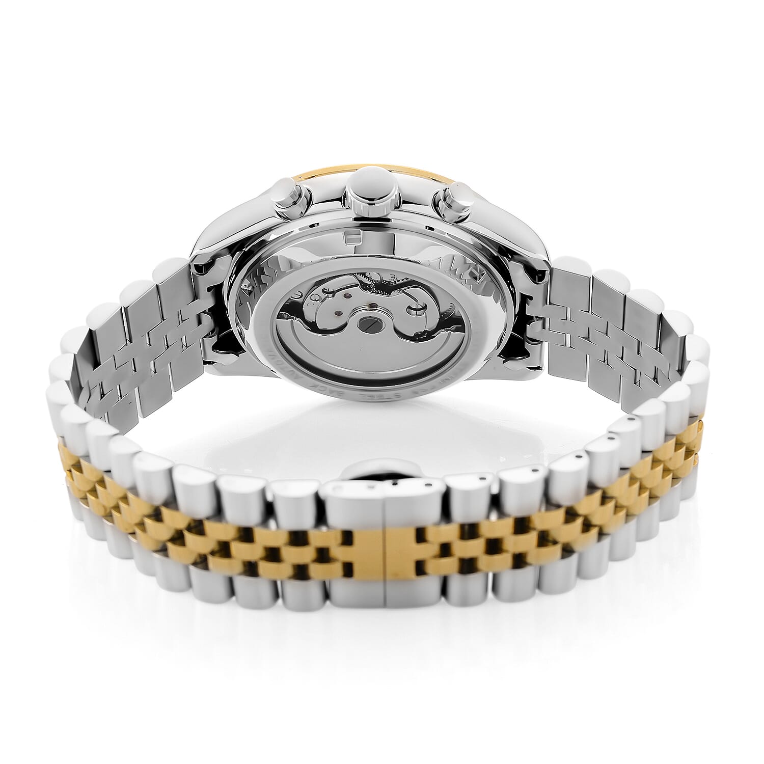 MAJESTY Multifunctional Automatic 3ATM WR White Literal Dial &amp; Two-Tone Silver/Gold Crystal Case Mens Watch with Two-Tone Stainless Steel Strap 8415260 7
