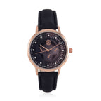 STRADA Japan Movt. Crystal Studded Dial Rose Gold Crown Water Resistant Watch With Black Leatherette Strap