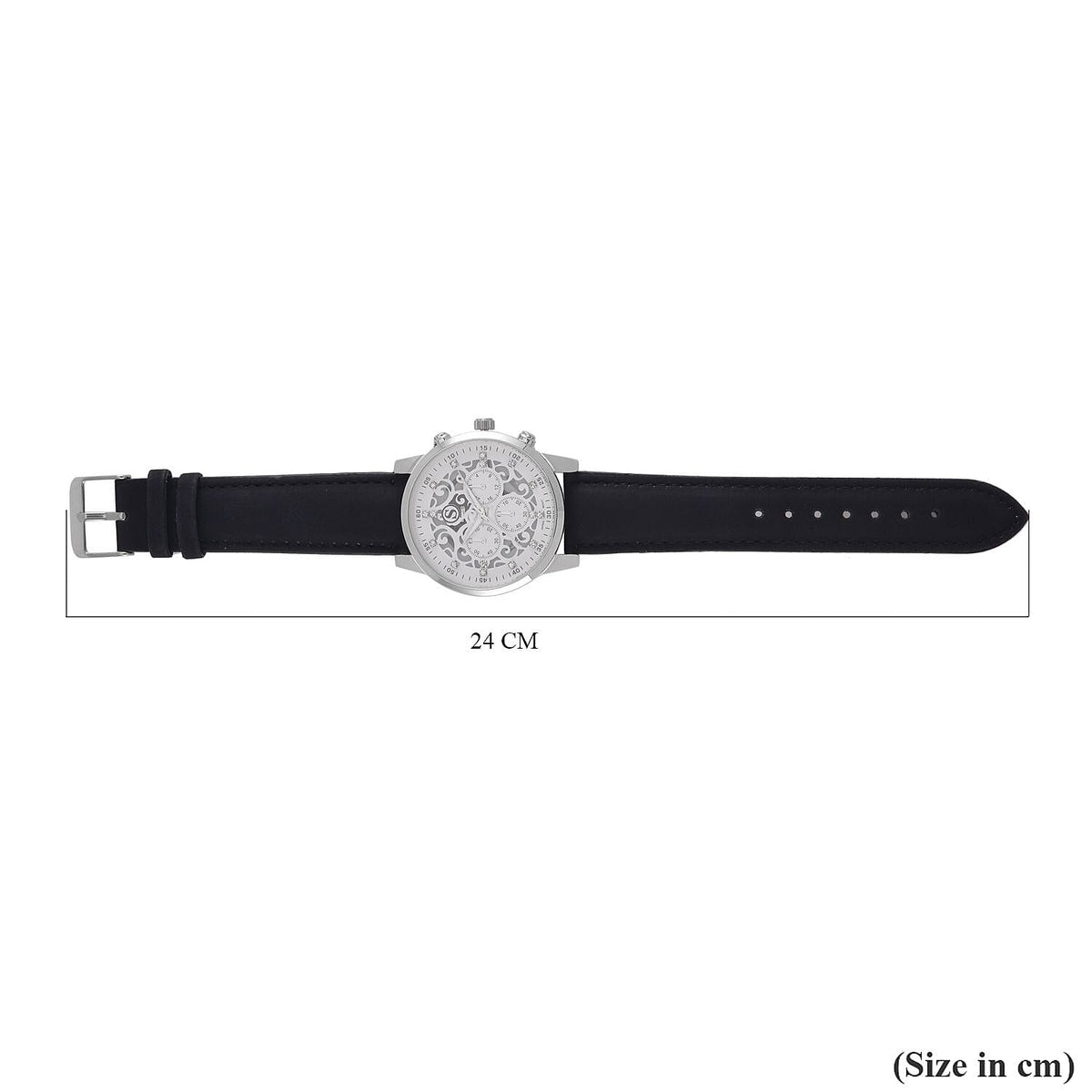 STRADA Multifunction Japanese Movement Crystal Studded 35mm White Gradient Hollow Literal Dial Silver Casing With Black Leatherette Strap 7562663 6