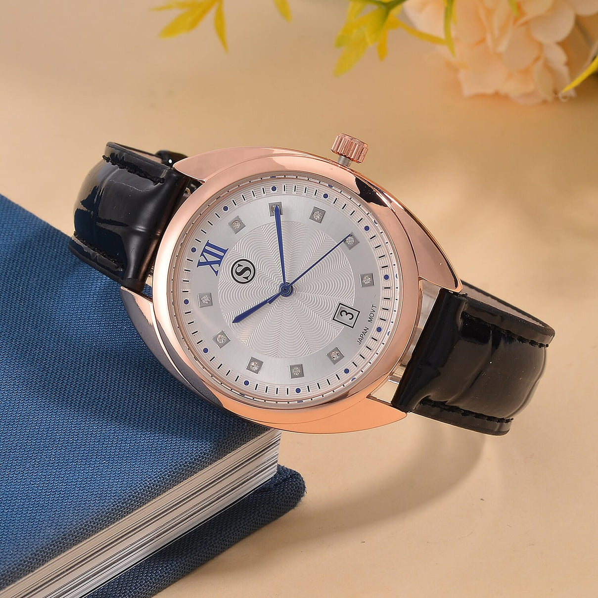 STRADA - Japanese Mov,  White Crystal Watch - Black 7822101 1