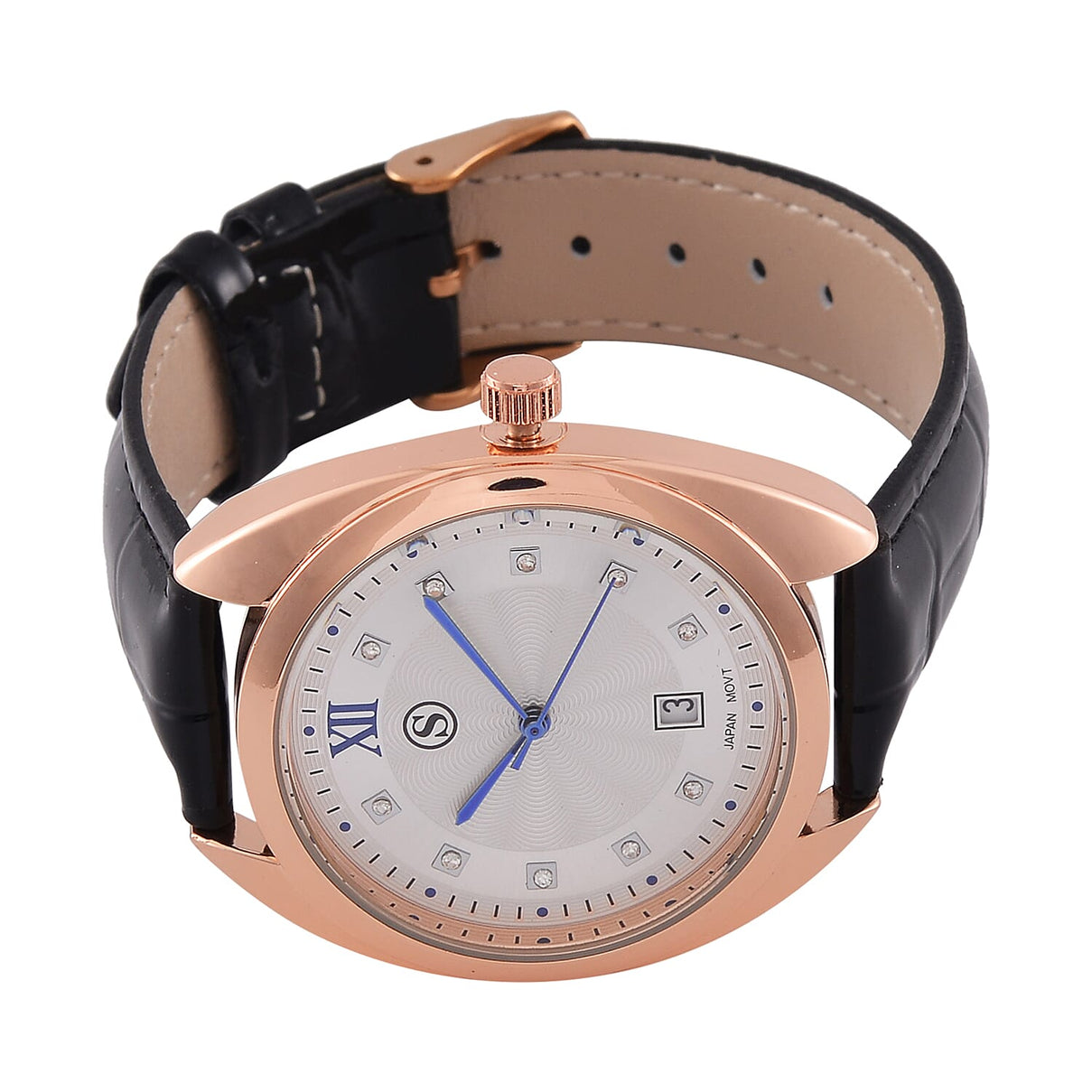STRADA - Japanese Mov,  White Crystal Watch - Black 7822101 4
