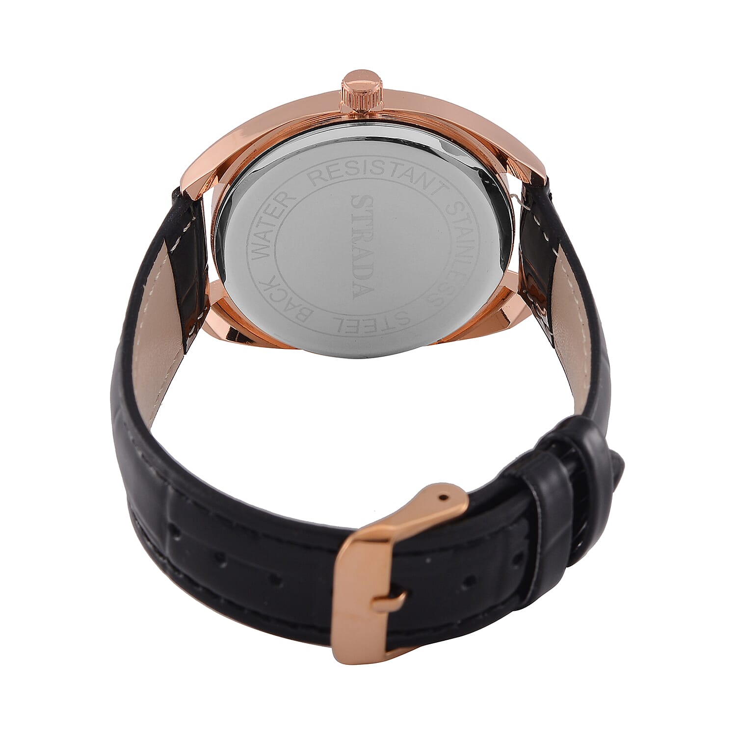 STRADA - Japanese Mov,  White Crystal Watch - Black 7822101 6