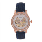 Designer Inspired - GENOA TIME V2-Automatic Movement with  Crystal & Leather strap- Blue