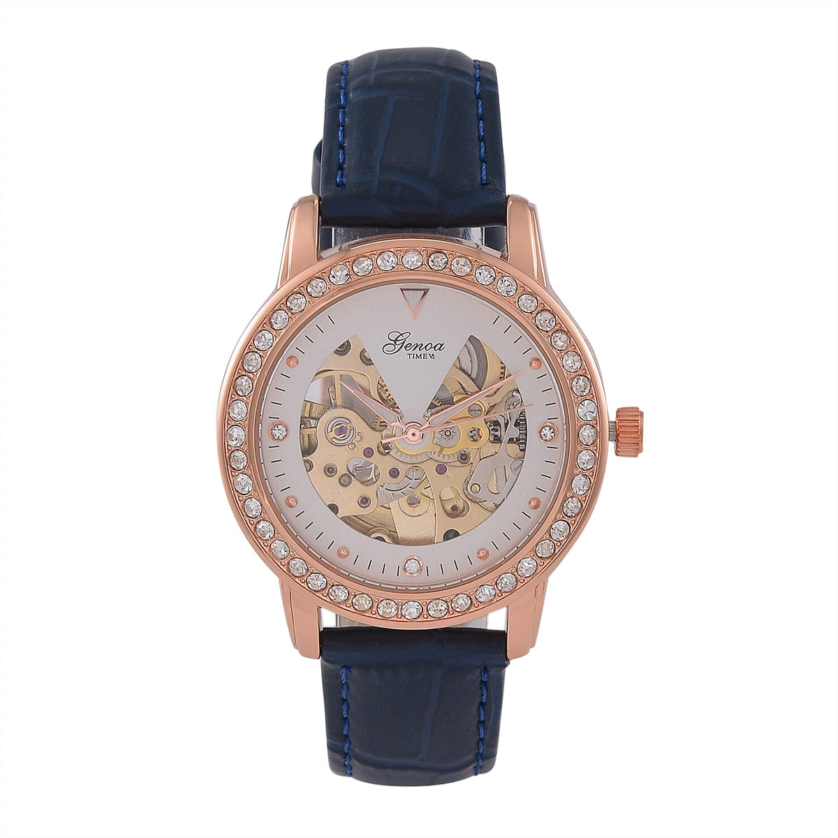 Designer Inspired - GENOA TIME V2-Automatic Movement with White Crystal and Leather Strap 7839037 0