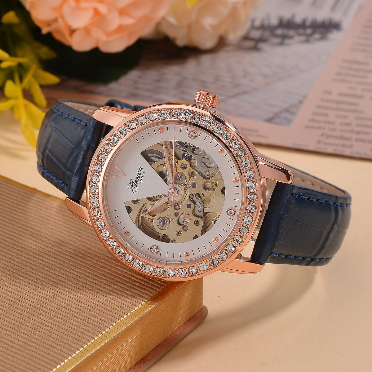 Designer Inspired - GENOA TIME V2-Automatic Movement with White Crystal and Leather Strap 7839037 2