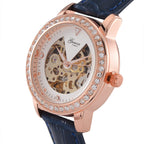 Designer Inspired - GENOA TIME V2-Automatic Movement with  Crystal & Leather strap- Blue