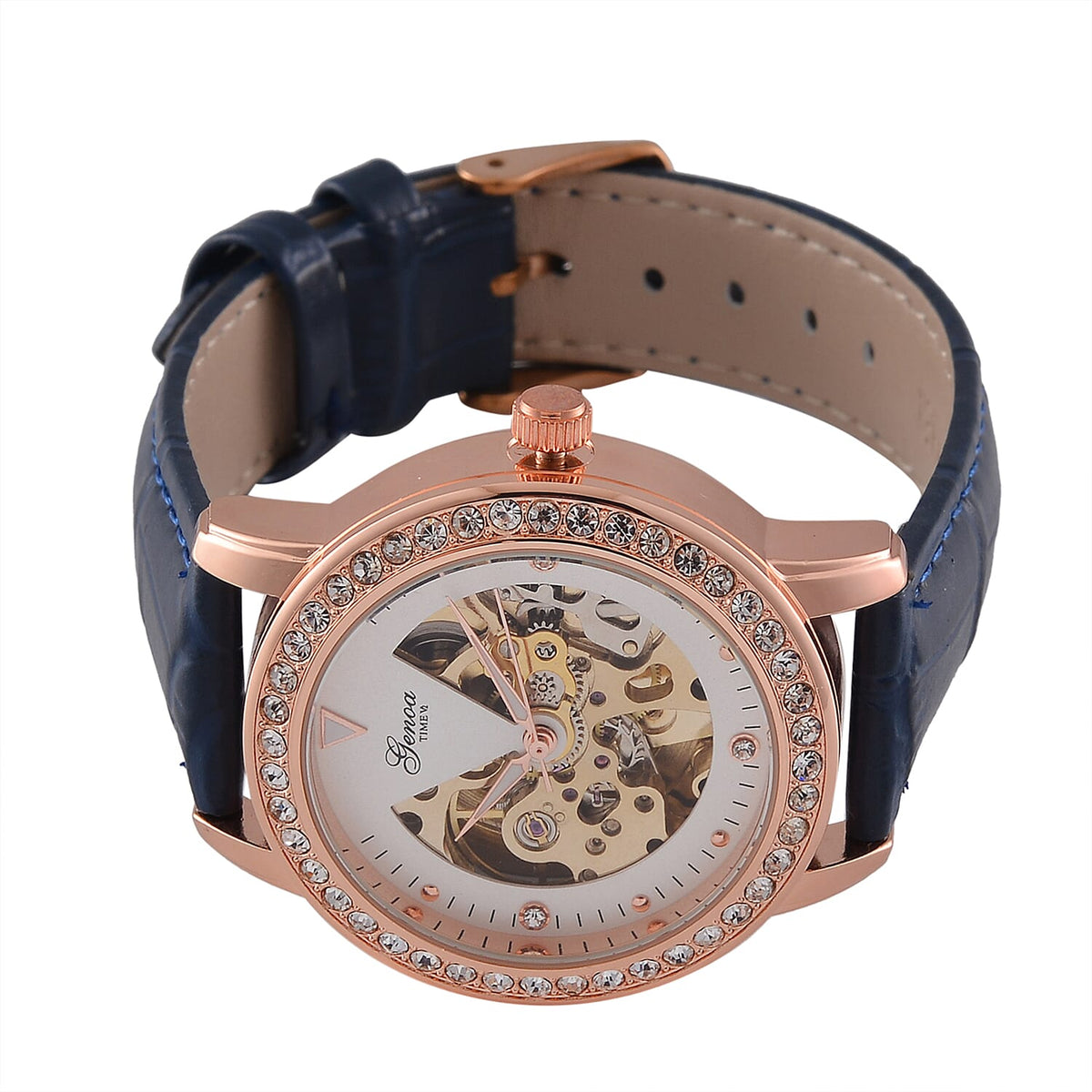 Designer Inspired - GENOA TIME V2-Automatic Movement with White Crystal and Leather Strap 7839037 5