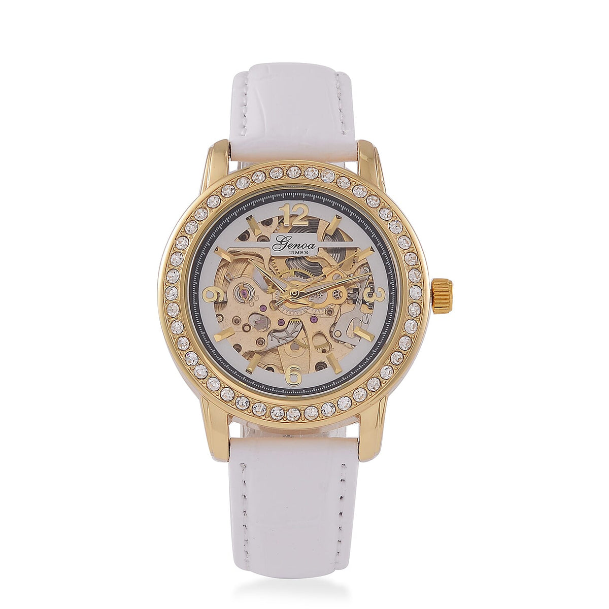 Designer Inspired - GENOA TIME V2-Automatic Movement with White Crystal and Leather Strap 7839051 0
