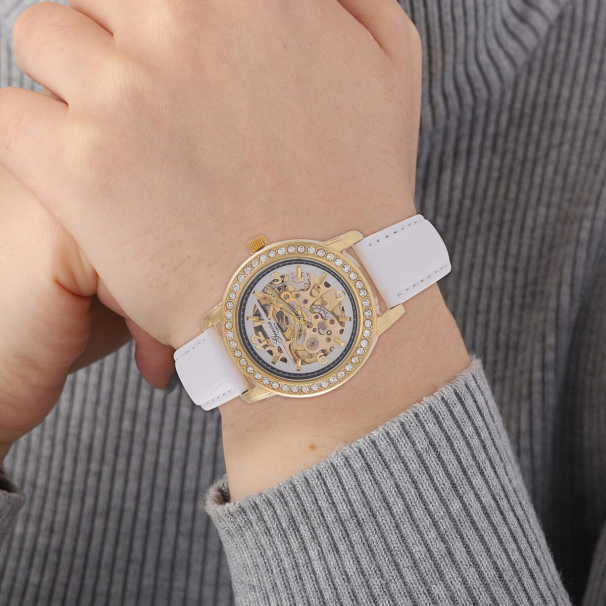 Designer Inspired - GENOA TIME V2-Automatic Movement with White Crystal and Leather Strap 7839051 2