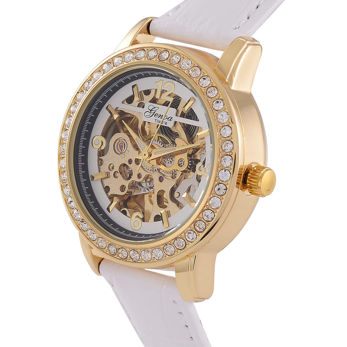Designer Inspired - GENOA TIME V2-Automatic Movement with White Crystal and Leather Strap 7839051 3