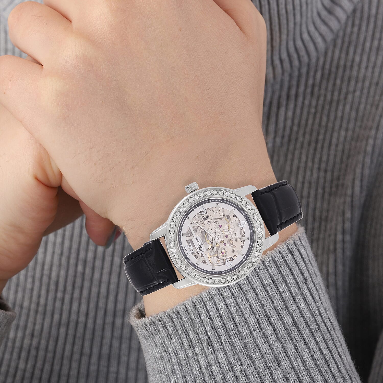 Designer Inspired - GENOA TIME V2-Automatic Movement with White Crystal and Leather Strap 7839053 3