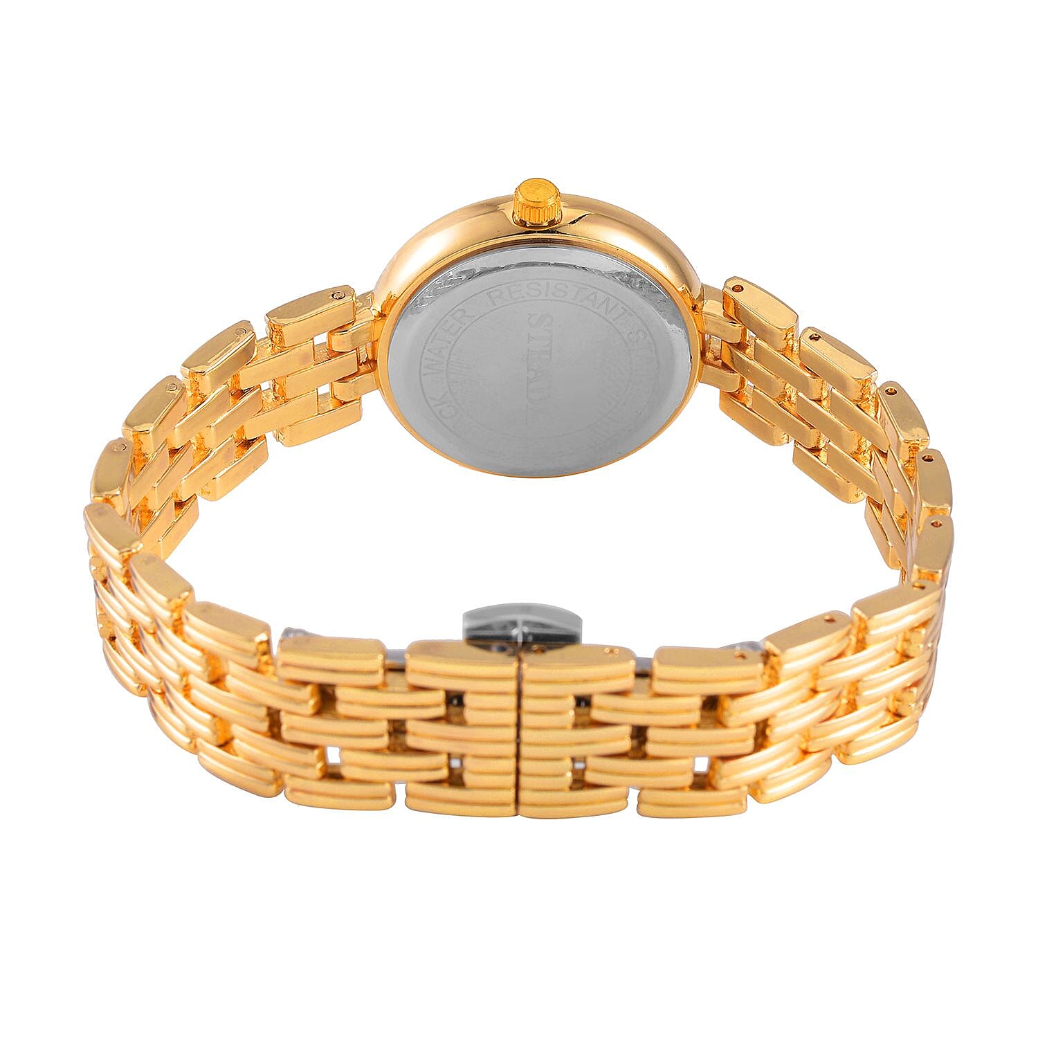 STRADA Japanese Movement Hydraulic Literal &amp; Crystal Gold Dial Water Resistant Watch With Stainless Steel Chain Strap in Yellow Gold Tone 7625261 5