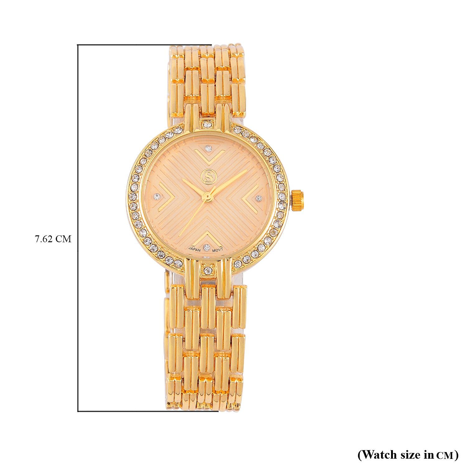 STRADA Japanese Movement Hydraulic Literal &amp; Crystal Gold Dial Water Resistant Watch With Stainless Steel Chain Strap in Yellow Gold Tone 7625261 6